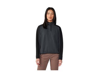 Mountain Hardwear Camplifetm Snap Neck Pullover Womens Clothing Dark Storm : LG, Cotton/Polyester/Elastane