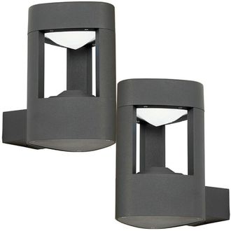 Loops 2 PACK IP44 Outdoor LED Lamp Textured Grey Triangle Wall Light Porch Door Open