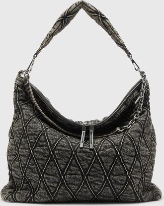 Diesel Charm-D - Hobo bag in acid-wash quilted denim - Shoulder Bags - Woman - Grey