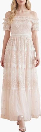 Needle & Thread Midsummer Lace Off-shoulder Gown in Cream at Nordstrom, Size 14