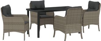 vidaXL Garden Dining Set with Cushion 5 pcs Grey Poly rattan vidaXL