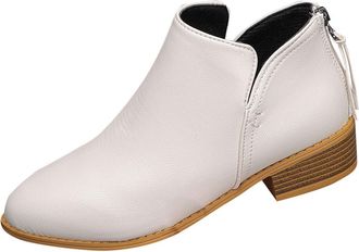 Generic Ankle Boots For Women Uk Fashion Side Zip Elegant Short Boots Biker Booties Casual Leather Booties Business Office Work School Walking Shoes(G-Beige,1