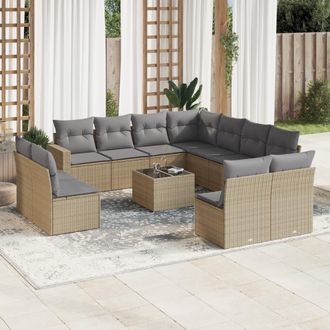 vidaXL Set De Sof&aacute;s De Jard&iacute;n 12 Pzas Y Cojines Rat&aacute;n Sint&eacute;tico Marr&oacute;n Vidaxl