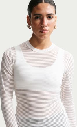Nike Womens Nike Sportswear Tight Long-Sleeve Sheer Top in White | IQ0071-102