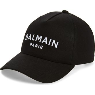 Balmain Embroidered Logo Cotton Twill Baseball Cap in Black/White at Nordstrom
