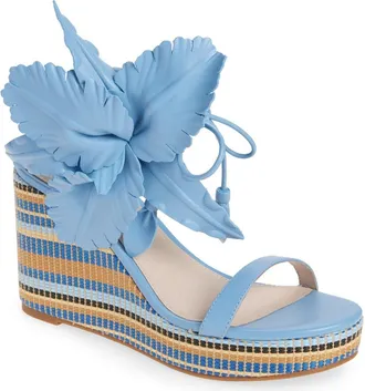 Cecelia New York Lily Platform Wedge Sandal in Blue Multi at Nordstrom, Size 6.5