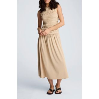 Kenneth Cole Ruched Sleeveless A-Line Midi Dress in Burlap at Nordstrom, Size X-Large