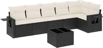vidaXL Set De Comedor De Jard&iacute;n 7 Pzas Y Cojines Rat&aacute;n Sint&eacute;tico Negro Vidaxl