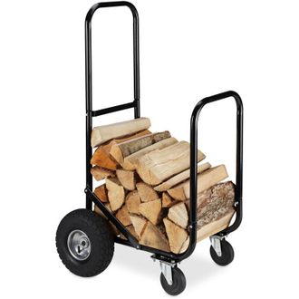 Relaxdays Carrello per Legna, da Trasposto, in Acciaio, 2 Pneumatici e 2 Ruote, Capacit&agrave; di Carico Fino a 60 kg, Nero - Relaxdays