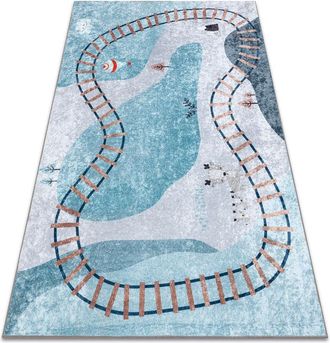 RugsX Alfombra Lavable Junior 52243.801 V&iacute;as Del Tren Para Ni&ntilde;os Antideslizante - Azul Blue 200x290 Cm