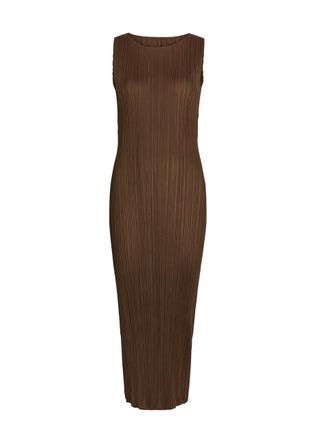 Pleats Please Issey Miyake Pleated Woven Midi Dress - Brown - 3