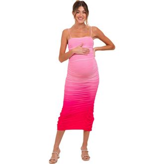 Pinkblush Mesh Ombre Ruched Midi Dress at Nordstrom, Size Small