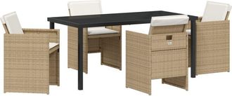 vidaXL Garden Dining Set with Cushion Folding 5 pcs Beige Poly rattan Vidaxl
