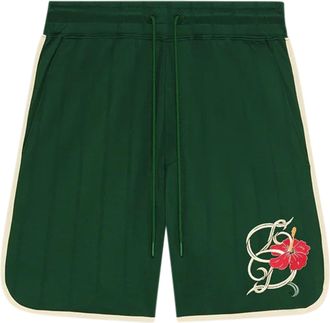 Dr&ocirc;le de Monsieur Deep Green Shorts with Hibiscus Embroidery