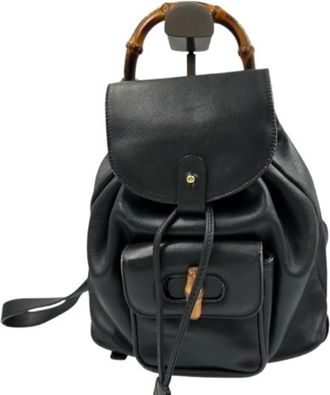 Gucci Black Bamboo Leather Backpack (Pre-Owned)