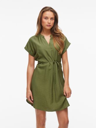 Vila Minikleid VILA VICLO S/S SHORT DRESS - NOOS, Damen, Gr. 34, N-Gr, gr&uuml;n (capulet olive), Web, Obermaterial: 80% Viskose, 20% Polyamid, unifarben, norma