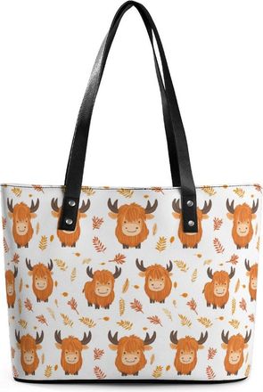 Generic Highland Cow Leaf Tote Bags for Women Cute Shoulder Purses Handbags