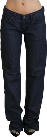 Exte Donkerblauwe Straight Cut Jeans met Lage Taille - Dames - Regular Fit Jeans - Blauw - W26 - Katoen - Jeans