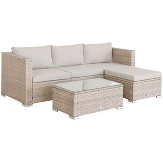 Sweeek 4-seater self-assembly polyrattan garden sofa set, Torino, Beige, 70x70x63 cm