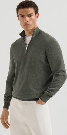 Brunello Cucinelli Cashmere sweater with half zip in Forest Green at Nordstrom, Size 60