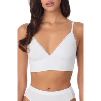 OnGossamer Cabana Cotton Blend Rib Longline Triangle Bralette in White at Nordstrom, Size Medium