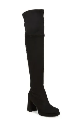 Wonders 5924 Over the Knee Boot in Black Suede/stretch Combo at Nordstrom, Size 36