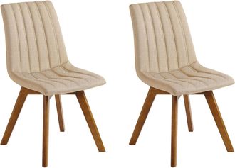 Beliani Beliani - Conjunto De 2 Sillas De Comedor Beige Tela De Poli&eacute;ster Patas De Madera Maciza Oscura Acolchado Respaldo Curvo Calgary