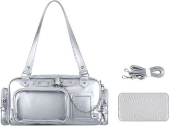 Generic Cute Ita Bag Crossbody, Large Capacity Shoulder Crossbody, Adjustable Straps, with Insert Anime Pins Display, PU Leather for Women Girls (Silver)