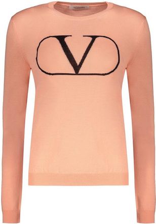 Valentino WomenS Coral Wool Crewneck Sweater, Size 40