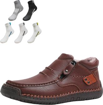 Generic Mens Handmade Premium Leather Slip-On Driving Boots, Side Zipper Non-slip Wide Toe Flat Shoes, For Hiking,Walking,Travel (2-3 Cotton,12.5)