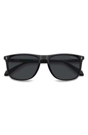 Polaroid 55mm Polarized Rectangular Sunglasses in Black/Grey Pz at Nordstrom