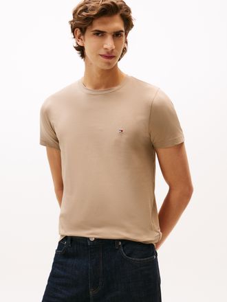 Tommy Hilfiger STRETCH SLIM FIT TEE mit Rundhals und Logostickerei unifarben, casual, slim fit, Baumwollmix, Rundhals