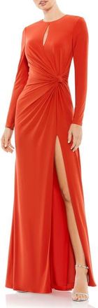 Mac Duggal Long Sleeve Keyhole Draped Gown in Brick Red at Nordstrom, Size 10