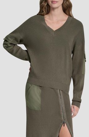 DKNY Cargo Sleeve Rib Sweater in City Taupe at Nordstrom, Size X-Small