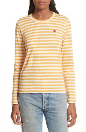 Comme Des Gar&ccedil;ons Stripe Long Sleeve T-Shirt in Yellow at Nordstrom, Size Small