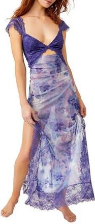 Free People Suddenly Fine Floral Print Cutout Lace Trim Nightgown in Spring Rain Combo at Nordstrom Rack, Size X-Small