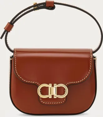 Ferragamo Women Double Gancini North-South crossbody bag (XS) Brown