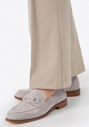 Wittchen Dames mocassins van echt leer met subtiele gesp, grijs su&egrave;de leer