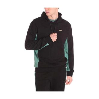 Fila Hoodies, male, Black, Size: XS Cotton Crewneck Sweatshirt with Ribbed Cuffs