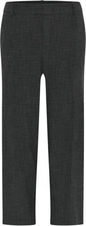 C.Ro Houtskool Melange Brede Tailleband Broek - Dames - Straight fit broeken - Zwart - 3XL - Leer - Broeken