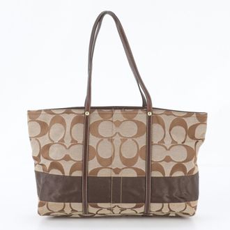 Coach Brown Leather Canvas Handbag Shoulder Bag Tote Bag (Pre-Owned)