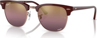 Ray-Ban Mens Clubmaster Sunglasses In Bordeaux Rose Gold Red Mirror Polar