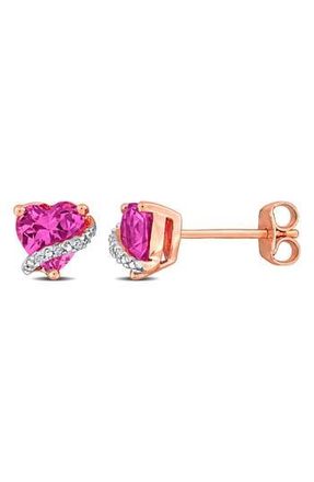 Delmar Lab Grown Pink Sapphire & Diamond Heart Stud Earrings at Nordstrom Rack