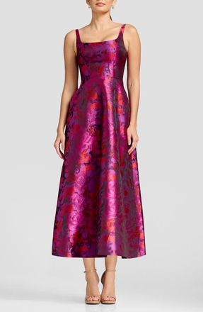 Dress The Population Vanna Floral Cocktail Midi Dress in Bright Fuchsia Multi at Nordstrom, Size Xx-Large