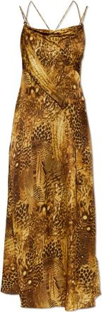 AllSaints Claire Leopard Print Maxi Jurk - Dames - Maxi kleedjes - Geel - M - Satijn - Kleedjes