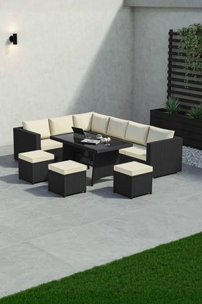 Home Discount 9Pc Garden Vida Belgrave 9 Seater Rattan Fabric UKFR Garden Furniture in Black