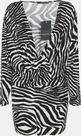 Marina Rinaldi Black/white Zebra Print Jersey V Neck Top