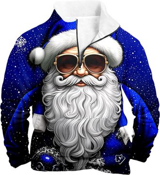 Generic Mens 1/4 Zip Christmas Jumper Xmas Tree Pullover Ugly Christmas Sweatshirt Long Sleeve Sweater Fleece Stand Collar Sweatshirts Reindeer Snowflakes Pri