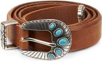 Fortela Martellata Leather Belt in Brown at Nordstrom, Size 100
