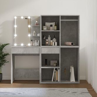 Berkfield Home LED Dressing Table with 2 Cabinets Concrete Grey Engineered Wood